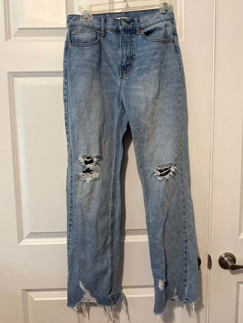 BDG Cowboy High-Rise Distressed Straight Leg Jeans with Raw Hem